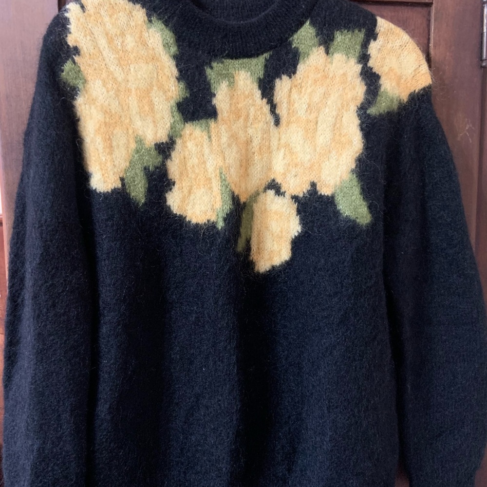 Sezane Women's Joko Black Sweater with Yellow Floral Pattern - Picture 2 of 3